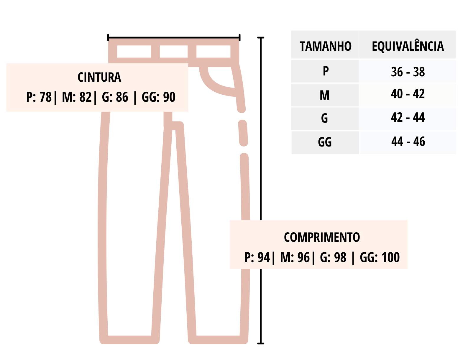 A tabela apresenta as medidas aproximadas da saia